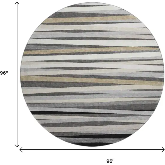 8' Gray Silver And Beige Striped Washable Round Rug With UV Protection Photo 9