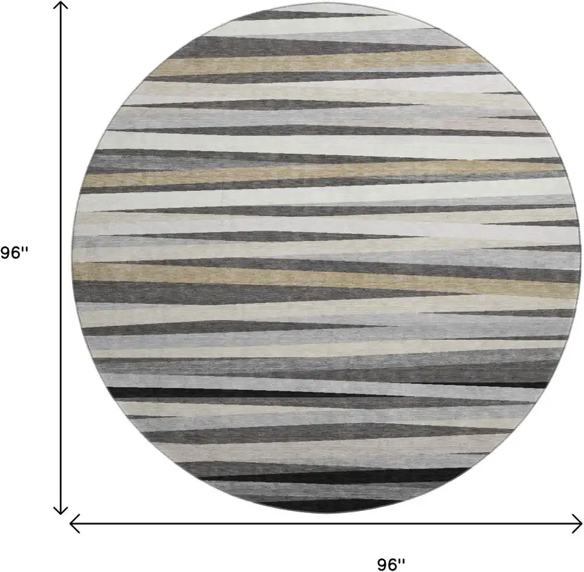 8' Gray Silver And Beige Striped Washable Round Rug With UV Protection Photo 9