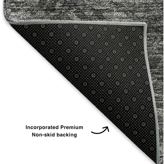 8' Gray Silver And Black Abstract Washable Round Rug With UV Protection Photo 6