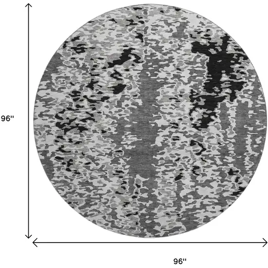 8' Gray Silver And Black Abstract Washable Round Rug With UV Protection Photo 9