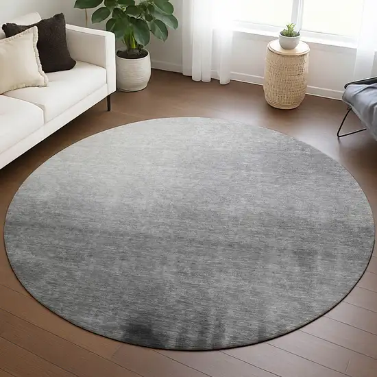 8' Gray Silver And Black Round Abstract Washable Indoor Outdoor Area Rug Photo 4