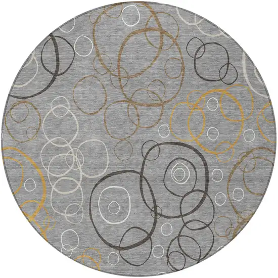 8' Gray Silver And Black Round Geometric Washable Indoor Outdoor Area Rug Photo 3
