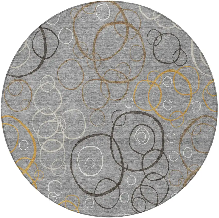 8' Gray Silver And Black Round Geometric Washable Indoor Outdoor Area Rug Photo 3
