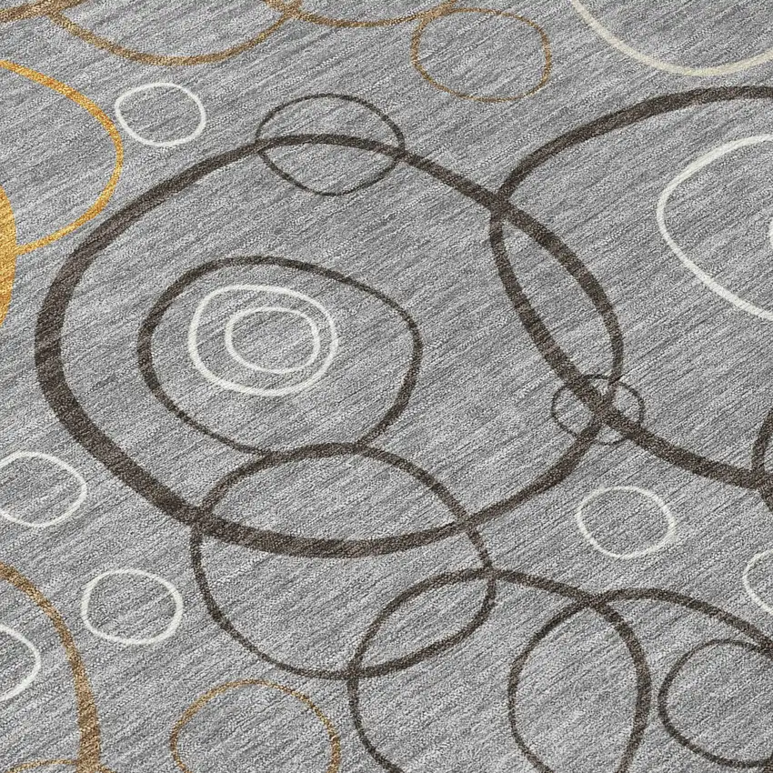 8' Gray Silver And Black Round Geometric Washable Indoor Outdoor Area Rug Photo 9