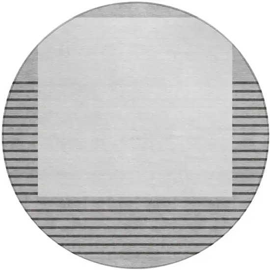 8' Gray Silver And Black Round Striped Washable Indoor Outdoor Area Rug Photo 2