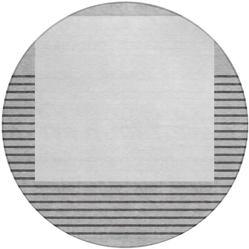 8' Gray Silver And Black Round Striped Washable Indoor Outdoor Area Rug Photo 2