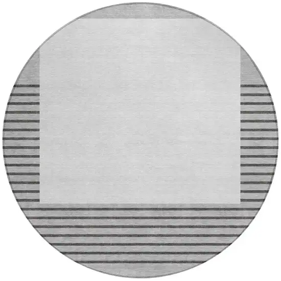 8' Gray Silver And Black Round Striped Washable Indoor Outdoor Area Rug Photo 4