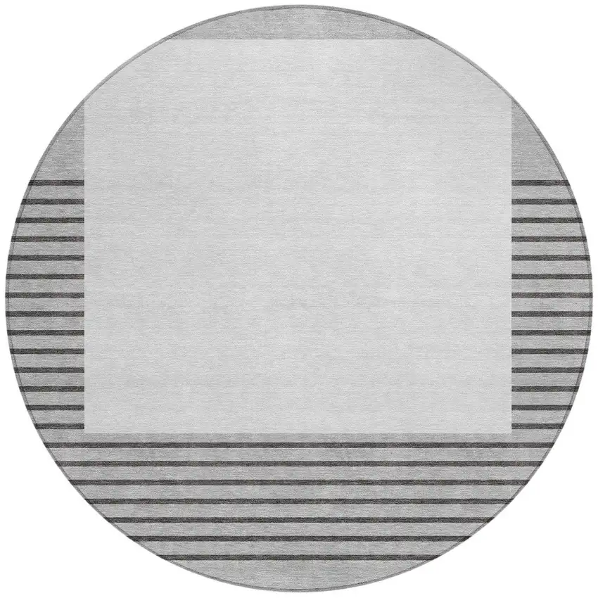 8' Gray Silver And Black Round Striped Washable Indoor Outdoor Area Rug Photo 4