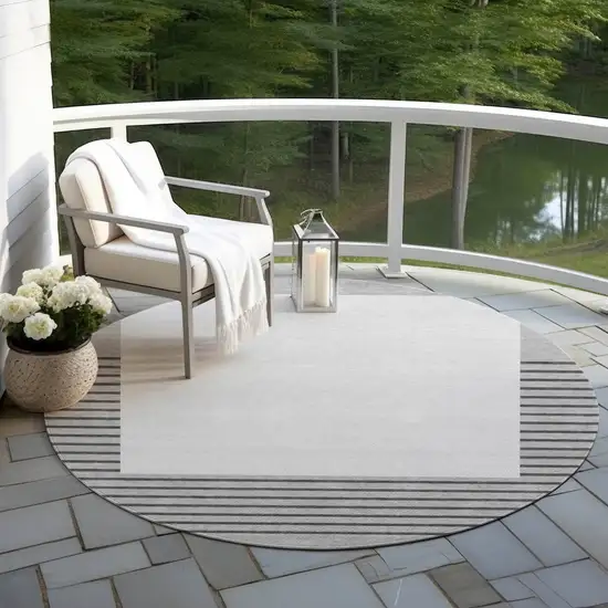 8' Gray Silver And Black Round Striped Washable Indoor Outdoor Area Rug Photo 6