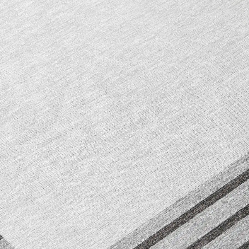 8' Gray Silver And Black Round Striped Washable Indoor Outdoor Area Rug Photo 8