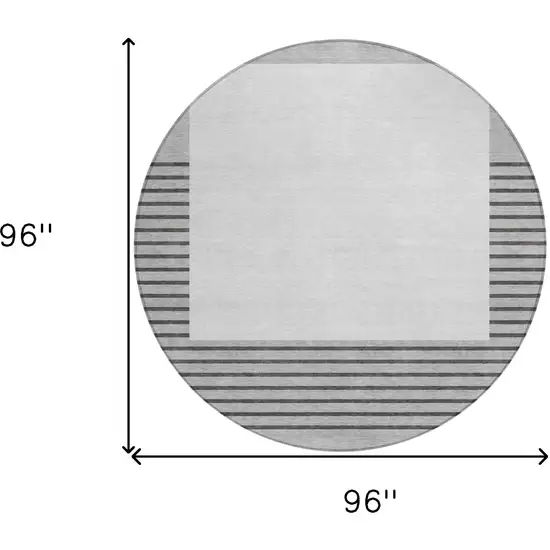 8' Gray Silver And Black Round Striped Washable Indoor Outdoor Area Rug Photo 3