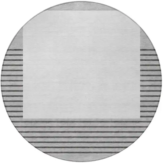 8' Gray Silver And Black Round Striped Washable Indoor Outdoor Area Rug Photo 5