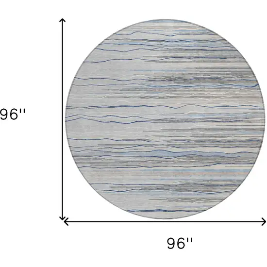 8' Gray Silver And Blue Round Striped Washable Indoor Outdoor Area Rug Photo 3