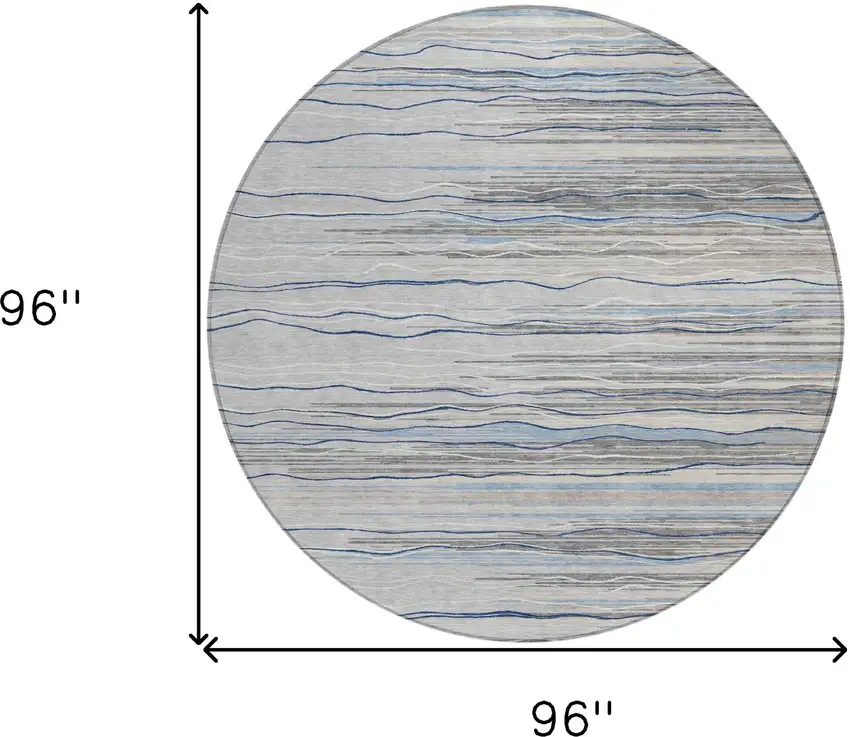 8' Gray Silver And Blue Round Striped Washable Indoor Outdoor Area Rug Photo 3