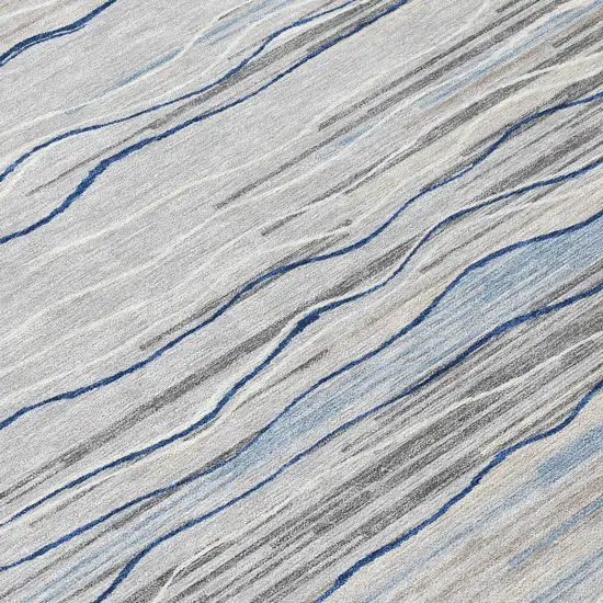 8' Gray Silver And Blue Round Striped Washable Indoor Outdoor Area Rug Photo 7