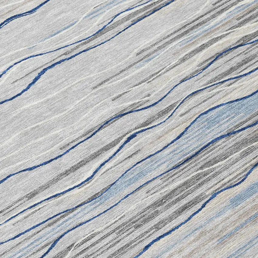 8' Gray Silver And Blue Round Striped Washable Indoor Outdoor Area Rug Photo 7