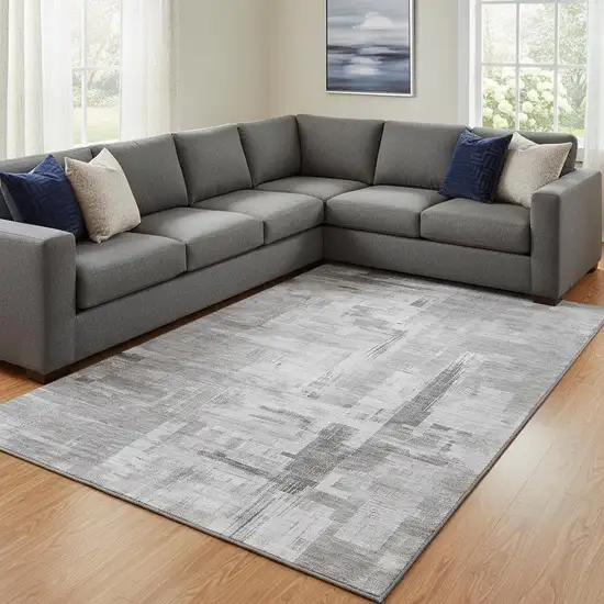 8' Gray Silver And Charcoal Abstract Washable Area Rug With UV Protection Photo 2