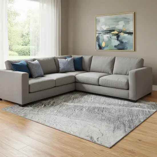 8' Gray Silver And Charcoal Abstract Washable Area Rug With UV Protection Photo 2