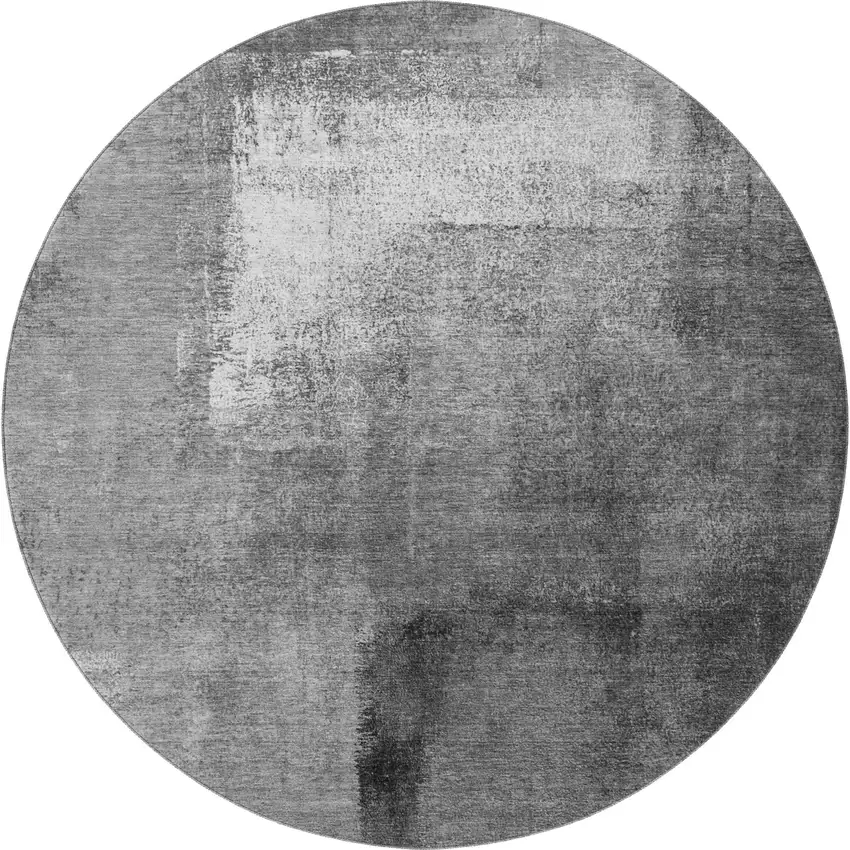 8' Gray Silver And Charcoal Abstract Washable Round Rug With UV Protection Photo 4