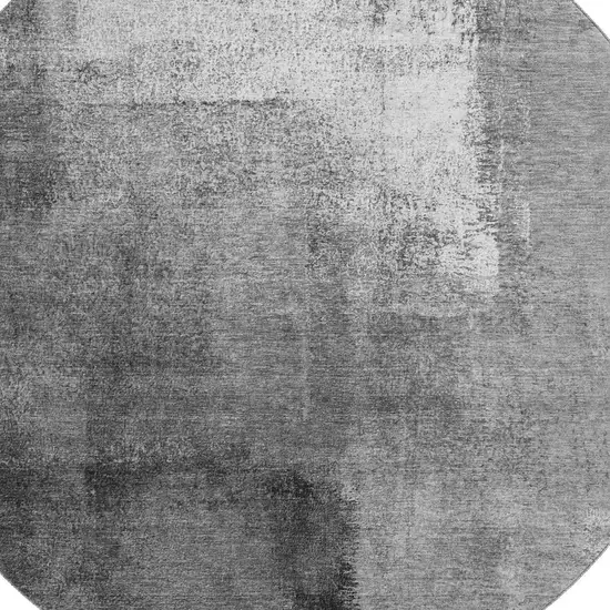 8' Gray Silver And Charcoal Abstract Washable Round Rug With UV Protection Photo 3