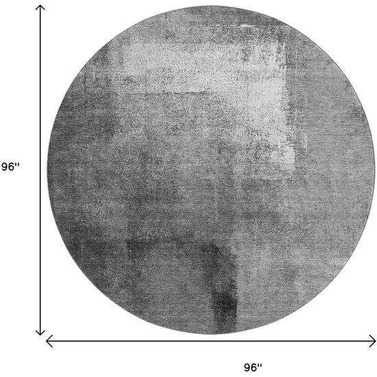 8' Gray Silver And Charcoal Abstract Washable Round Rug With UV Protection Photo 3