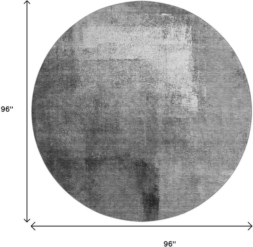 8' Gray Silver And Charcoal Abstract Washable Round Rug With UV Protection Photo 3