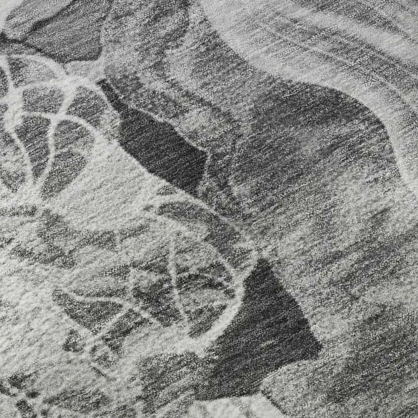 8' Gray Silver And Charcoal Abstract Washable Round Rug With UV Protection Photo 7