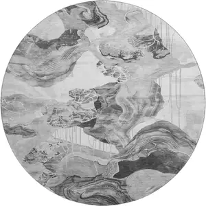 Photo of 8' Gray Silver And Charcoal Abstract Washable Round Rug With UV Protection