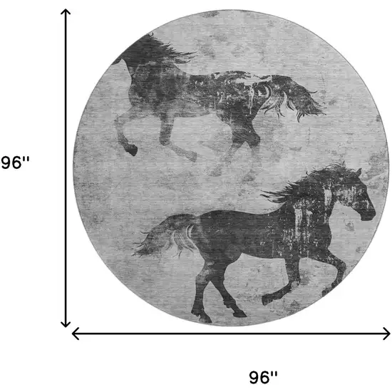 8' Gray Silver And Charcoal Animal Print Washable Round Rug With UV Protection Photo 9