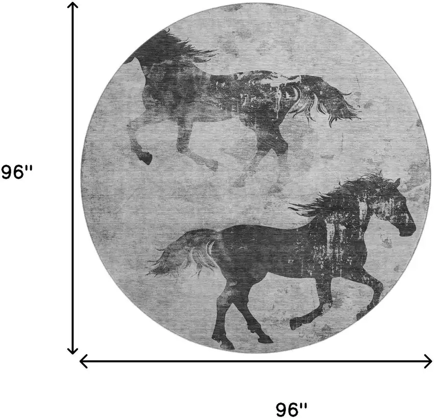 8' Gray Silver And Charcoal Animal Print Washable Round Rug With UV Protection Photo 9