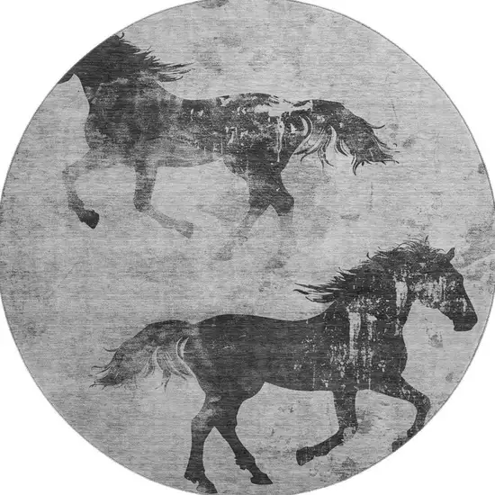 8' Gray Silver And Charcoal Animal Print Washable Round Rug With UV Protection Photo 3