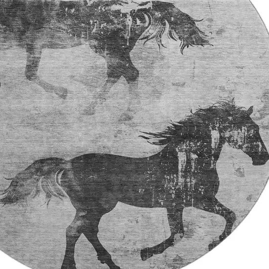 8' Gray Silver And Charcoal Animal Print Washable Round Rug With UV Protection Photo 2