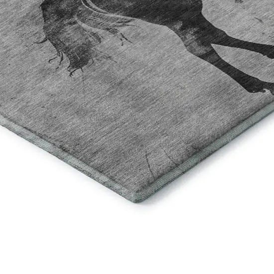 8' Gray Silver And Charcoal Animal Print Washable Round Rug With UV Protection Photo 6