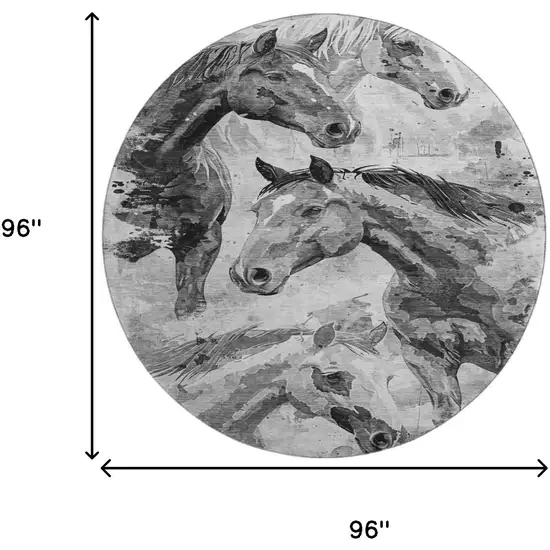 8' Gray Silver And Charcoal Animal Print Washable Round Rug With UV Protection Photo 9