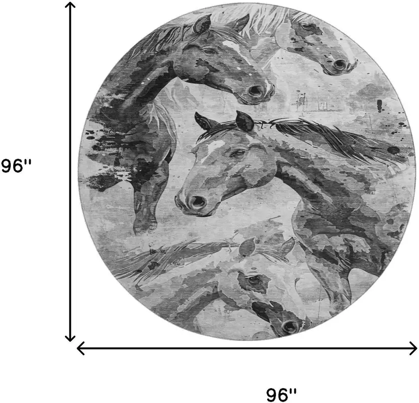 8' Gray Silver And Charcoal Animal Print Washable Round Rug With UV Protection Photo 9