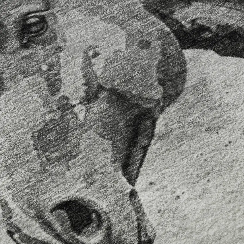 8' Gray Silver And Charcoal Animal Print Washable Round Rug With UV Protection Photo 8