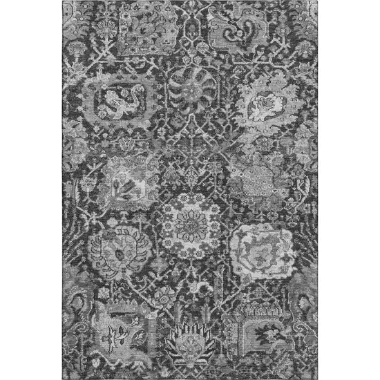 8' Gray Silver And Charcoal Damask Washable Area Rug With UV Protection Photo 1