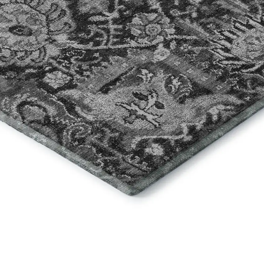 8' Gray Silver And Charcoal Damask Washable Area Rug With UV Protection Photo 7