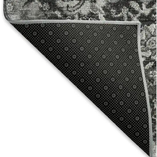 8' Gray Silver And Charcoal Damask Washable Area Rug With UV Protection Photo 6
