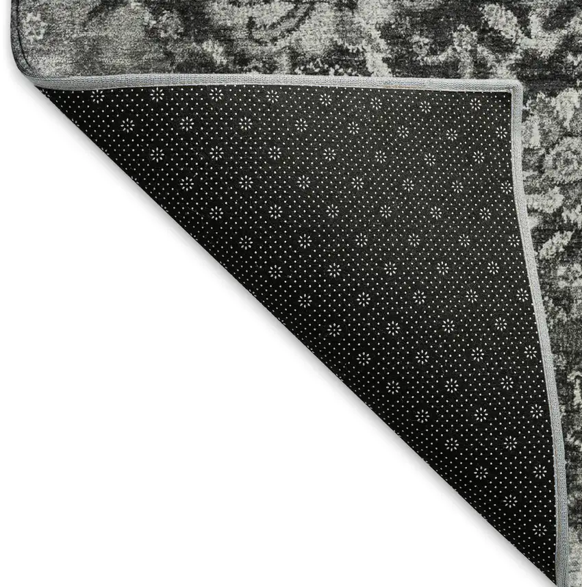 8' Gray Silver And Charcoal Damask Washable Area Rug With UV Protection Photo 6