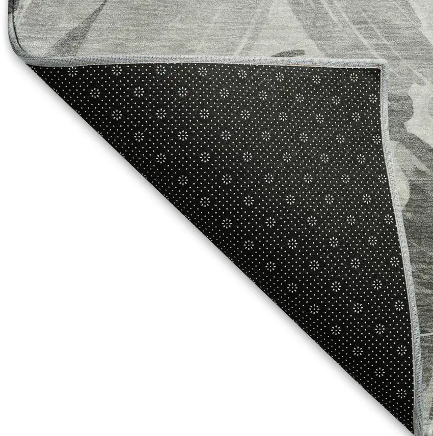8' Gray Silver And Charcoal Floral Washable Area Rug With UV Protection Photo 6