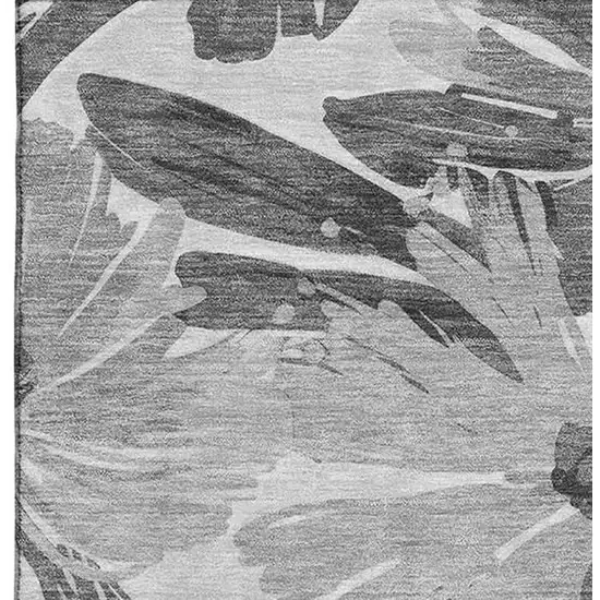 8' Gray Silver And Charcoal Floral Washable Area Rug With UV Protection Photo 3