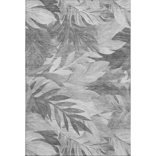 8' Gray Silver And Charcoal Floral Washable Area Rug With UV Protection Photo 1