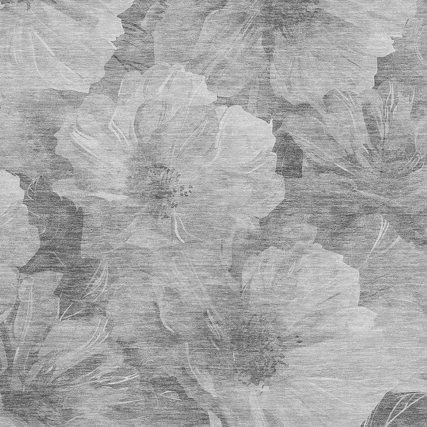 8' Gray Silver And Charcoal Floral Washable Area Rug With UV Protection Photo 2