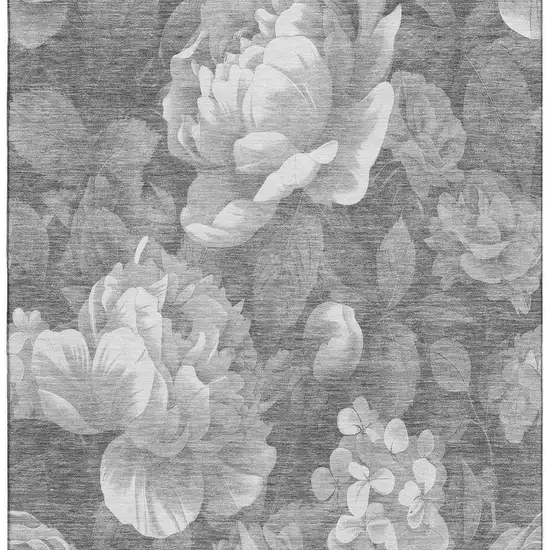 8' Gray Silver And Charcoal Floral Washable Area Rug With UV Protection Photo 2