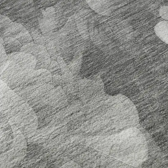 8' Gray Silver And Charcoal Floral Washable Area Rug With UV Protection Photo 9