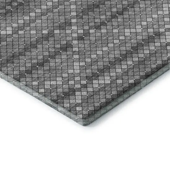 8' Gray Silver And Charcoal Geometric Washable Area Rug With UV Protection Photo 1