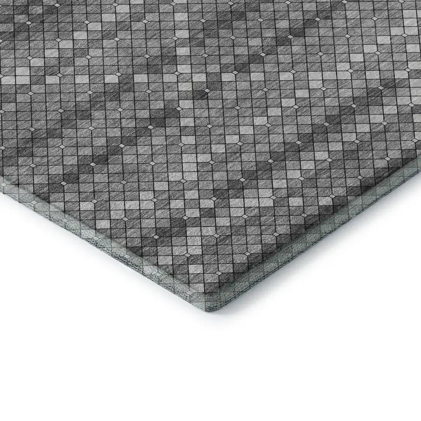 8' Gray Silver And Charcoal Geometric Washable Area Rug With UV Protection Photo 1