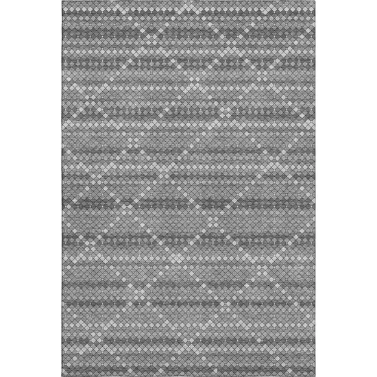 8' Gray Silver And Charcoal Geometric Washable Area Rug With UV Protection Photo 6