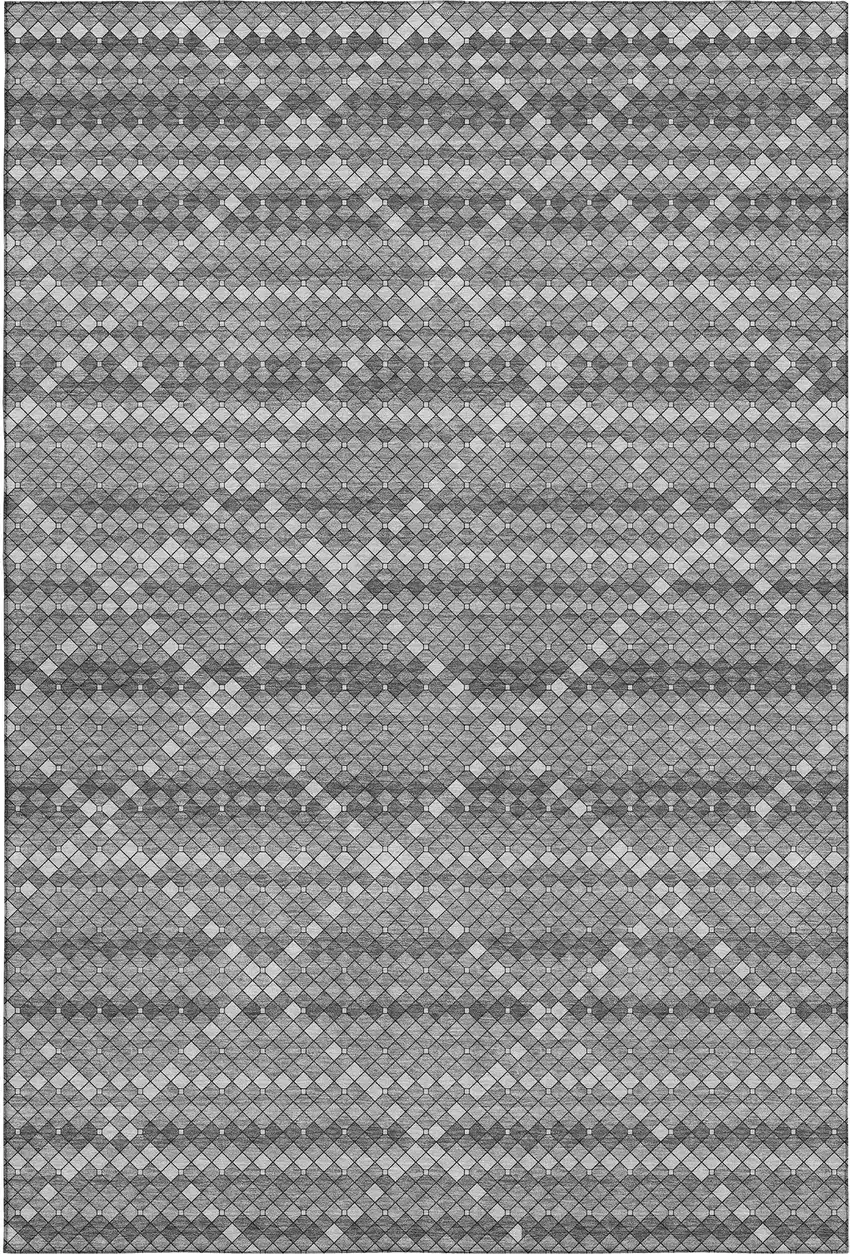 8' Gray Silver And Charcoal Geometric Washable Area Rug With UV Protection Photo 6